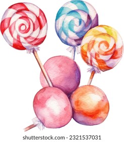 Candy Watercolor illustration. Hand drawn underwater element design. Artistic vector marine design element. Illustration for greeting cards, printing and other design projects.