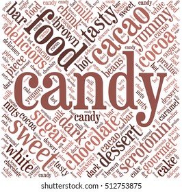 Candy. Word cloud inscribed in a square. Dentistry.