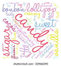 Candy word cloud on a white background. 