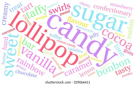 Candy word cloud on a white background. 