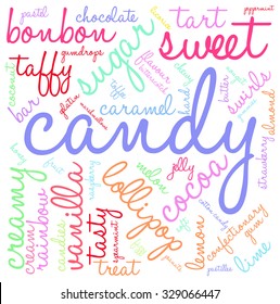 Candy word cloud on a white background. 