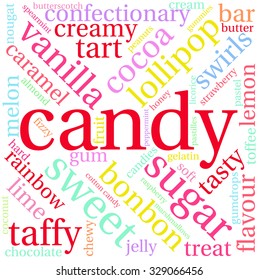 Candy word cloud on a white background. 
