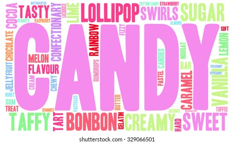 Candy word cloud on a white background. 