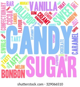 Candy word cloud on a white background. 