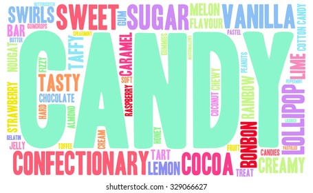 Candy word cloud on a white background. 