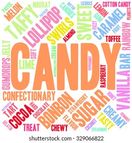 Candy word cloud on a white background. 