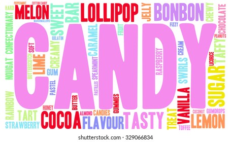 Candy word cloud on a white background. 