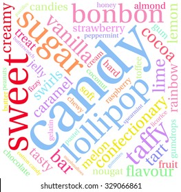 Candy word cloud on a white background. 
