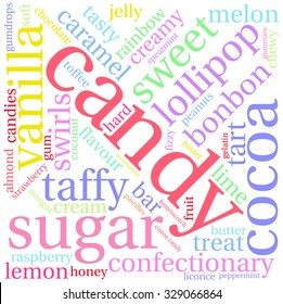 Candy word cloud on a white background. 