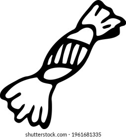 Candy wrapped in a wrapper on a white background. Hand-drawn vector illustration.