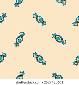 Candy in a wrapper. Caramel. Lollipop. Seamless pattern for wrapping paper, background, textile. Vector illustration for print, sticker, icon.