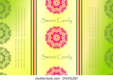 Candy wrapper, green and pink sweet design. Ready to print template. Chocolate layout