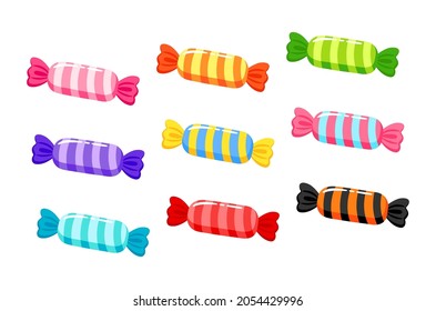 candy in wrapper, halloween trick or treat candy, striped candy set vector isolated