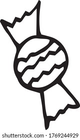 candy wrapper hand drawn in doodle style. vector, scandinavian, monochrome. single element for design card, sticker, sweets, caramel, chocolate