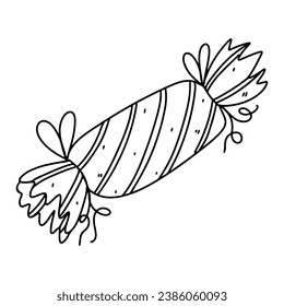 Candy in wrapper. Hand drawn doodle style. Vector illustration isolated on white. Coloring page.
