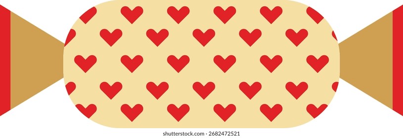A candy wrapper with heart shapes in a flat style. The design features symmetrical hearts on a rectangular wrapper. Cartoon vector illustration.