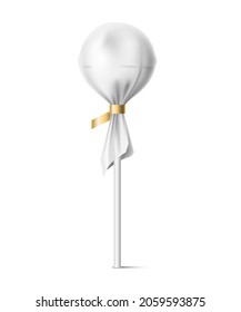 Candy Wrapper. Realistic Lollipop On Stick, White