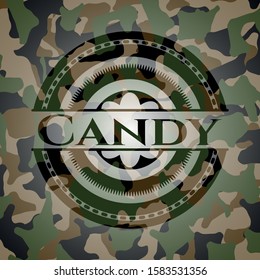 Candy written on a camouflage texture. Vector Illustration. Detailed.