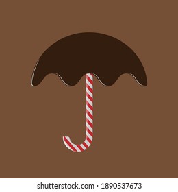candybrella with an umbrella handle made of candy and melted chocolate on top