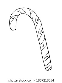Candycane, Christmas. Caramel, sweetness, striped. Freehand outline drawing, vector.