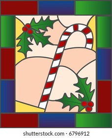 Candycane and holly illustration in a "stained glass" style