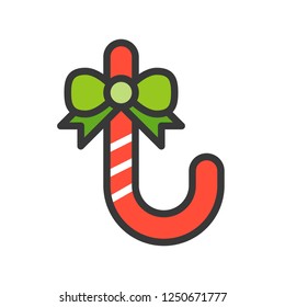 Candycane vector, Christmas related filled design icon, editable outline