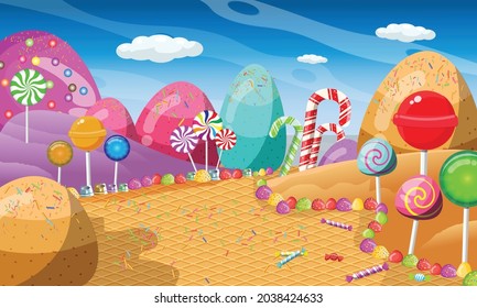 
Candyland landscape background vector design