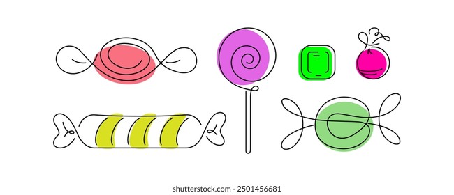 Candys-Illustration. Vektorgrafik. Zeichnung im Skizzenstil. Cartoon-Stil.