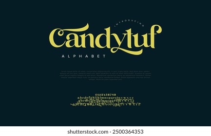 Candytuf swash luxury elegant alphabet letters and numbers. Vintage wedding typography classic serif font decorative vintage retro. creative vector illustration