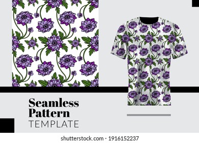 candytuft flower vintage seamless pattern with shirt template in vector