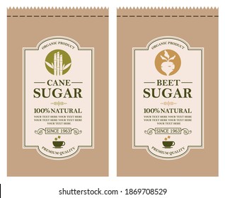 cane and beet sugar labels for paper package isolated on white background