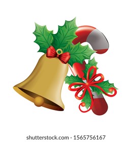 cane with bell christmas decoration vector illustration design