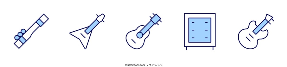 cane, cajon, electricguitar, guitar. Instruments Icon vector illustration. Line Duotone style. Editable stroke.