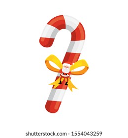 cane christmas and santa claus with bow ribbon vector illustration design