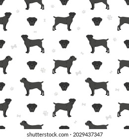 Cane corso seamless pattern. Different poses, coat colors set.  Vector illustration