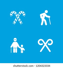 Cane icon. collection of 4 cane filled icons such as old man. editable cane icons for web and mobile.