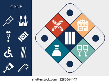  cane icon set. 13 filled cane icons. Simple modern icons about  - Chewing gum, Crutch, Candy cane, Disability, Liquorice, Sugar, Reed, Candy shop, Crutches