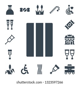 cane icon set. 17 filled cane icons.  Collection Of - Sugar, Crutches, Crutch, Chewing gum, Candy shop, Bulrush, Disability, Reed, Liquorice, Candy cane, Walker