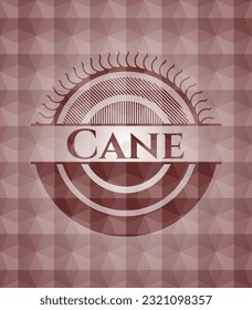 Cane red seamless emblem or badge with abstract geometric polygonal pattern background. 