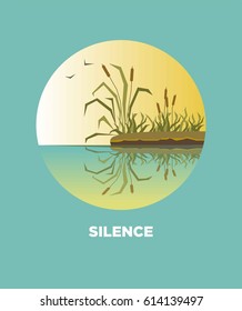 Cane reed on lake landscape vector icon for travel journey
