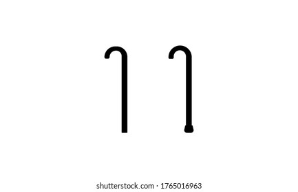 Cane, staff or walking stick black flat icon on white background, medical device help to standing or walking