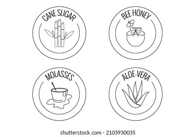 Cane Sugar, Bee Honey, Molasses, Aloe Vera Icon Vector Illustration