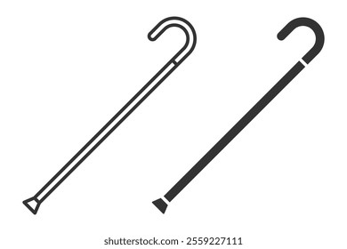 Cane walking stick icons in outline and filled styles.