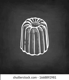 Canele. French pastry. Chalk sketch on blackboard background. Hand drawn vector illustration. Retro style.