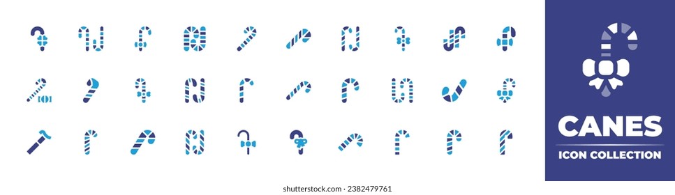 Canes icon collection. Duotone color. Vector and transparent illustration. Containing walking stick, candy cane, candy canes, cane, christmas present, candy.