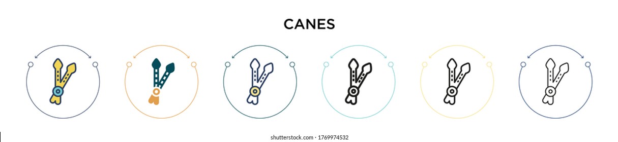 Canes icon in filled, thin line, outline and stroke style. Vector illustration of two colored and black canes vector icons designs can be used for mobile, ui, web