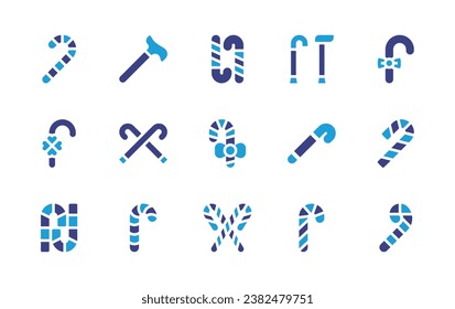 Canes icon set. Duotone color. Vector illustration. Containing cane, walking stick, canes, walking aid, candy cane.