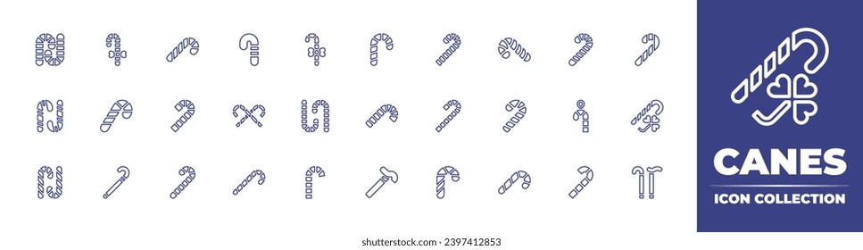 Canes line icon collection. Editable stroke. Vector illustration. Containing cane, candy cane, candy canes, christmas present, candy.