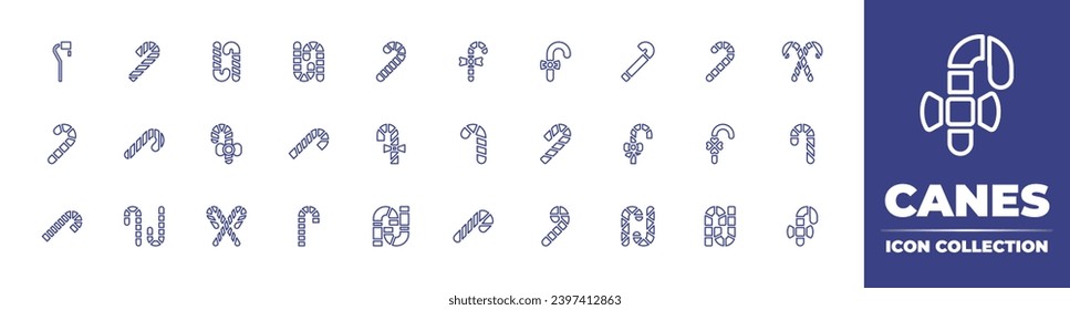 Canes line icon collection. Editable stroke. Vector illustration. Containing candy cane, walking stick, cane.