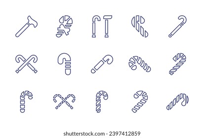 Canes line icon set. Editable stroke. Vector illustration. Containing cane, walking stick, canes, walking aid, candy cane, candy.